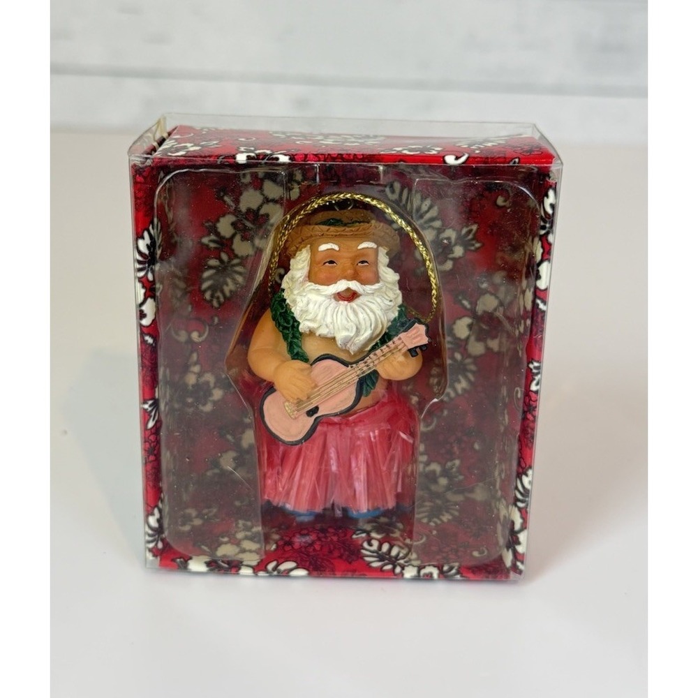 Aloha Hawaii Santa Ukulele Hula Christmas Ornament 3" K2122 Original Box
